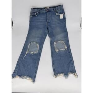Free People We the Free Straight Leg Cropped Distressed Jeans Button Fly Size 28
